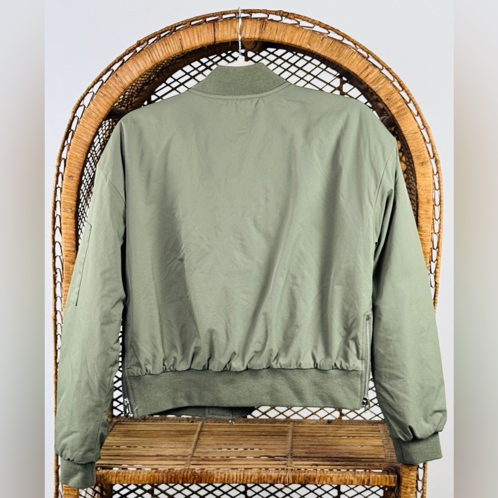 Evereve Flight Bomber Jacket Olive Green Nylon Zip Sleeve Pocket XS Rib Trim - Picture 3 of 5